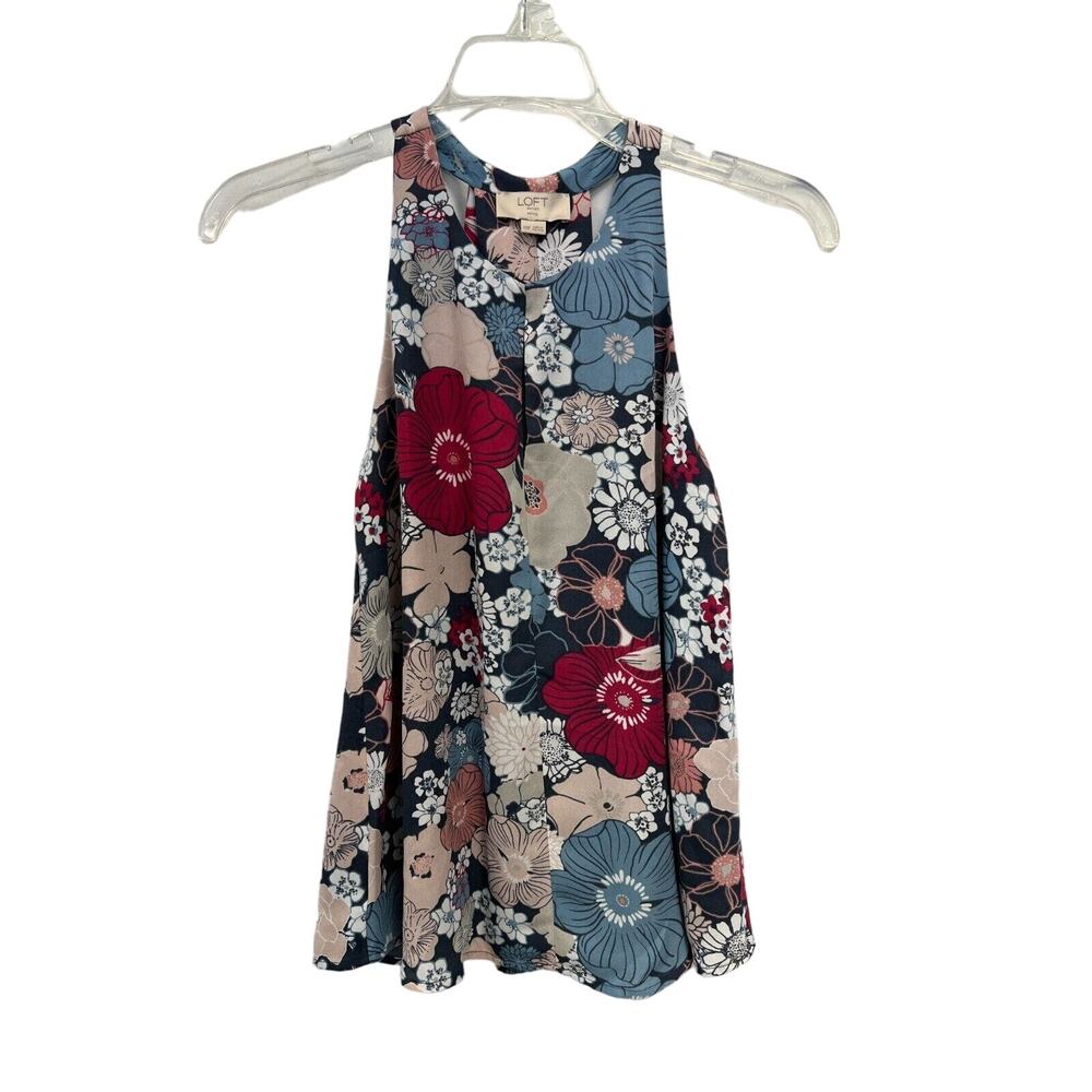 NWT Loft Blue Floral Halter Tank Top Size XXSP MSRP $44.99